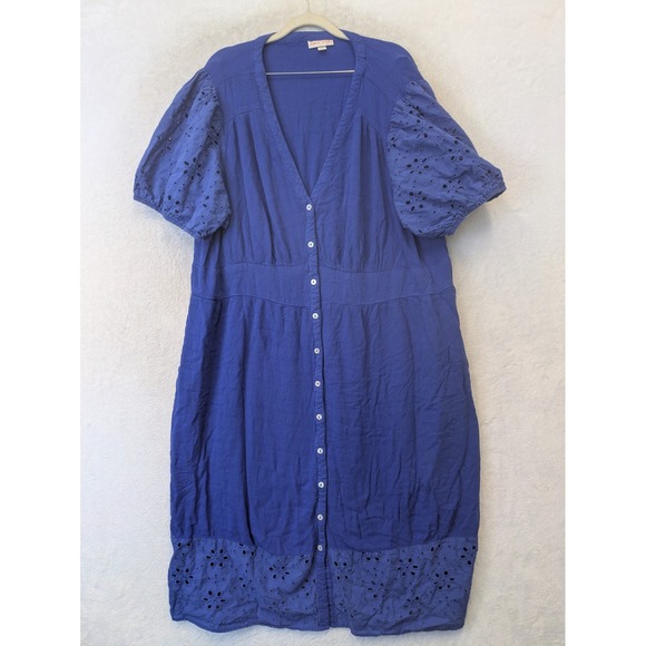Knox Rose Dresses & Skirts - Knox Rose Midi Dress Women's 3X Blue Eyelet Puff Sleeve Button Front Boho